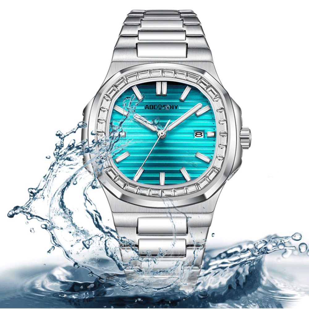 New Luxury Watch Business Waterproof Male Clock Luminous Date Stainless Steel Square Quartz Men Watch AADD-001