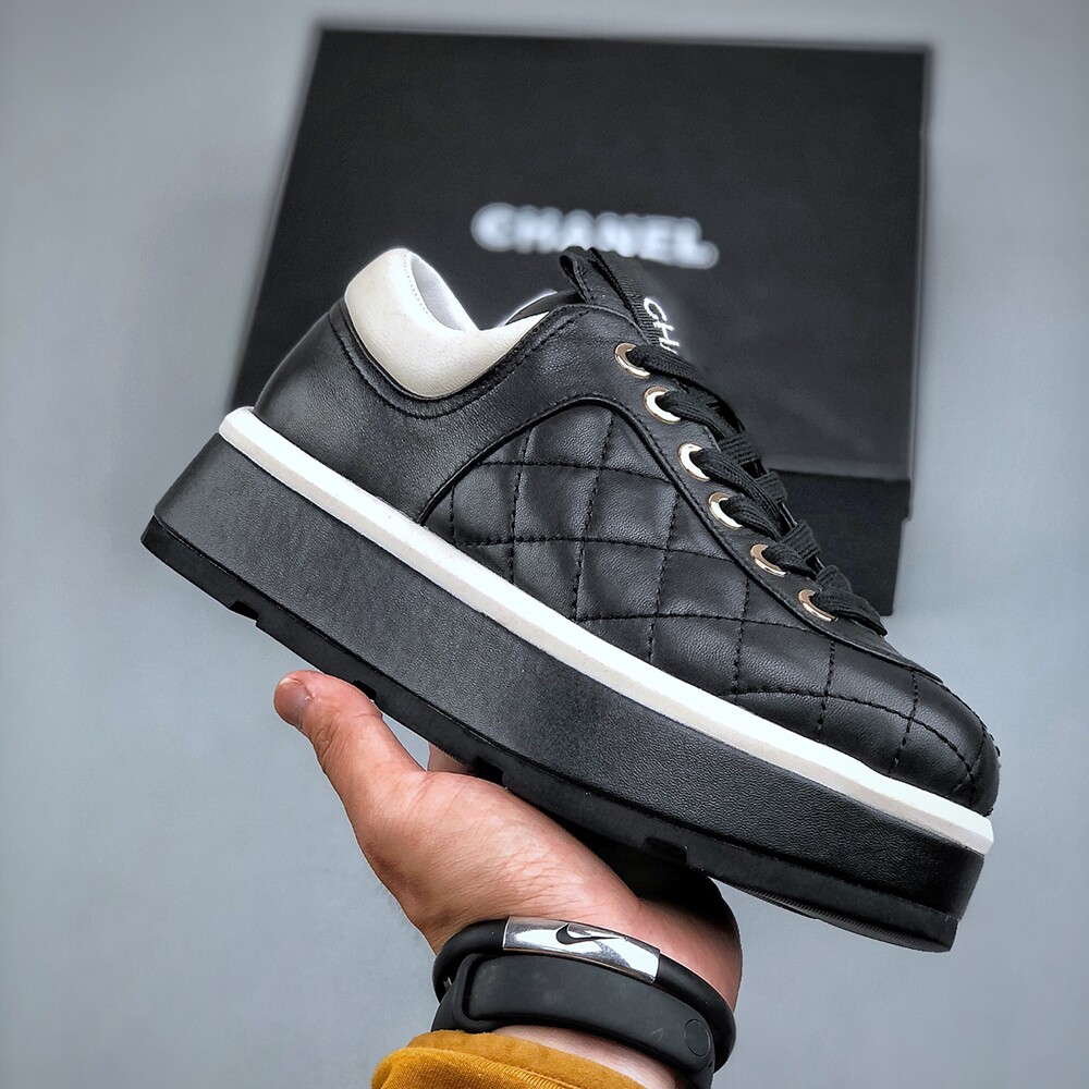 Chanel Popular Black White Sneakers