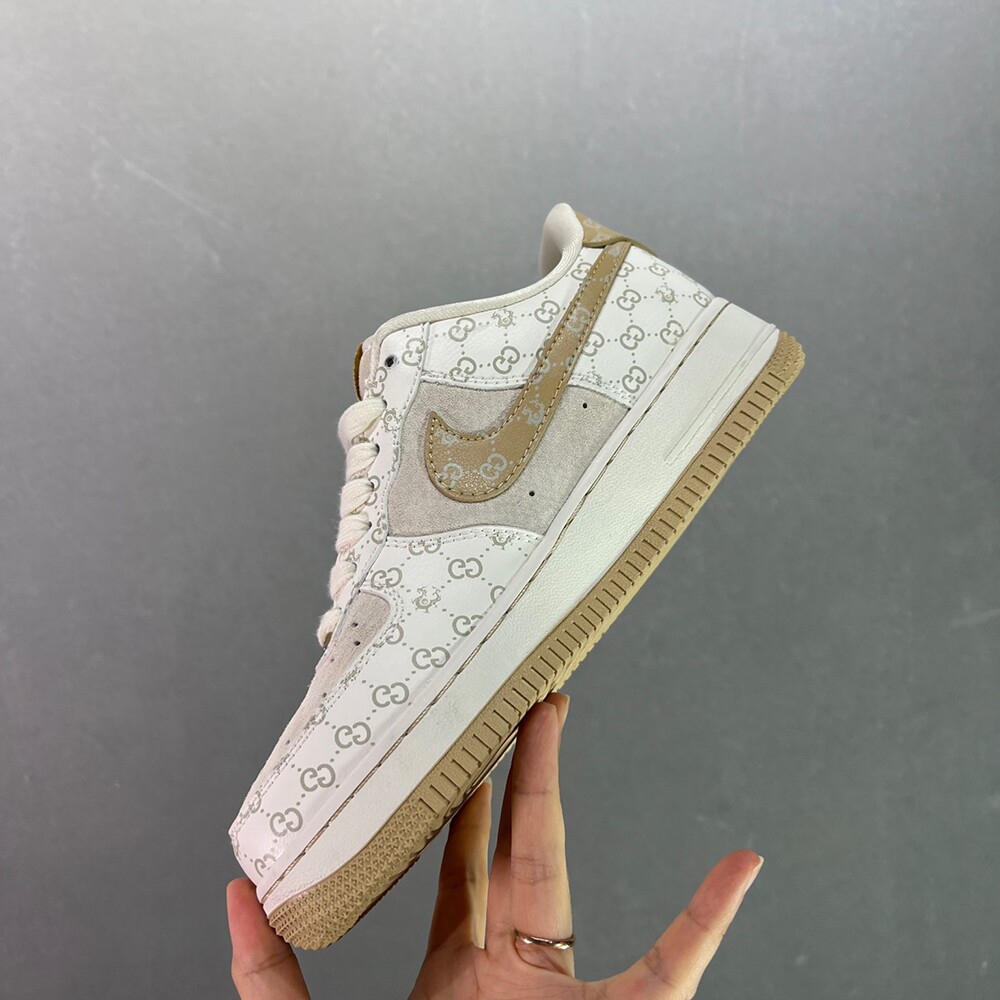 Gucci x Nike Air Force 1 '07 Low White Khaki Shoes Sneakers