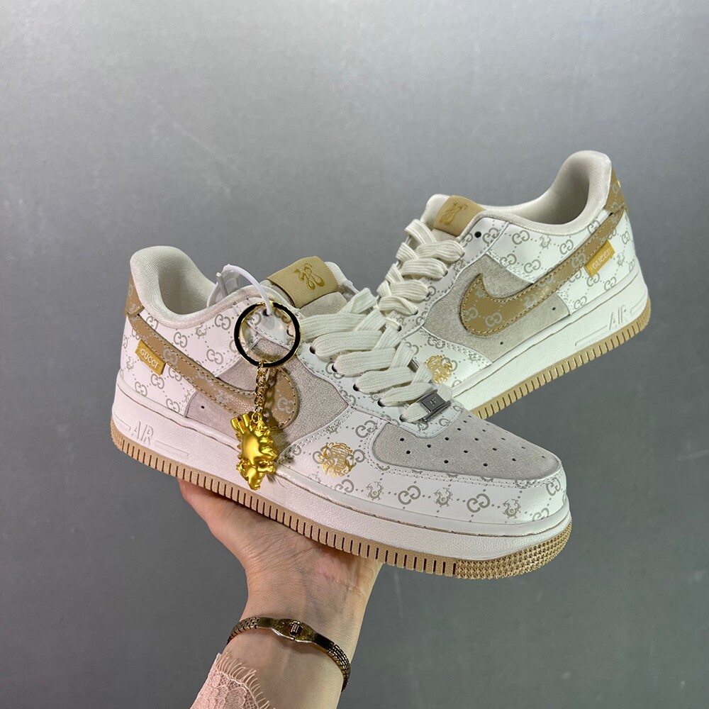 Gucci x Nike Air Force 1 '07 Low White Khaki Shoes Sneakers