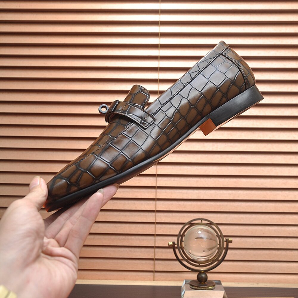 Hermes Crocodile Pattern Casual Loafers Leather Shoes HE-009