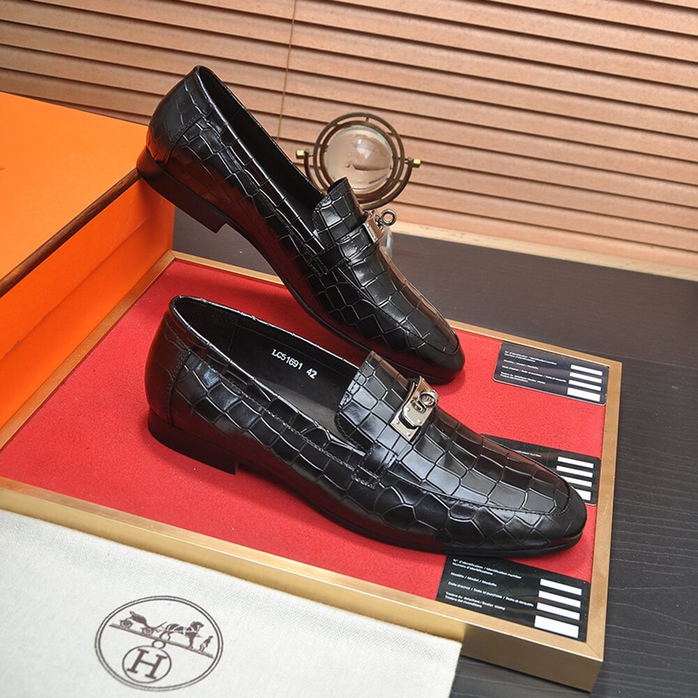 Hermes Crocodile Pattern Casual Loafers Leather Shoes HE-010