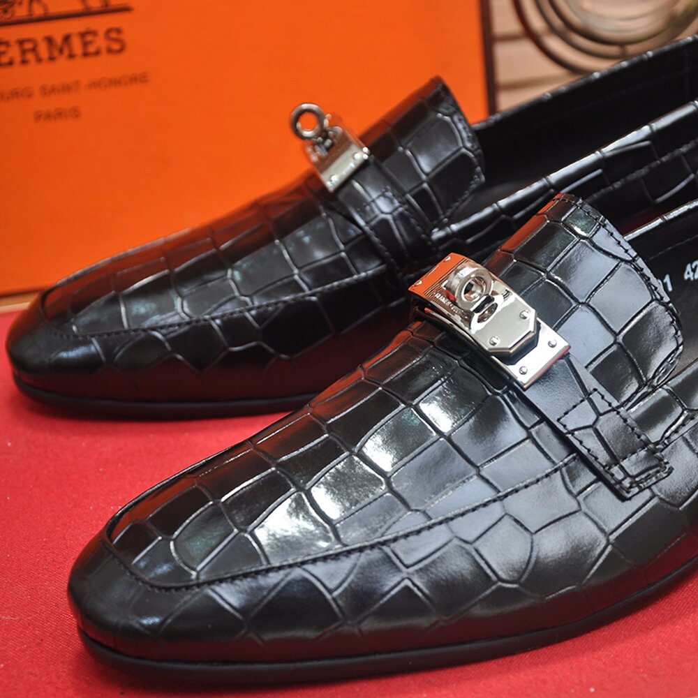 Hermes Crocodile Pattern Casual Loafers Leather Shoes HE-010