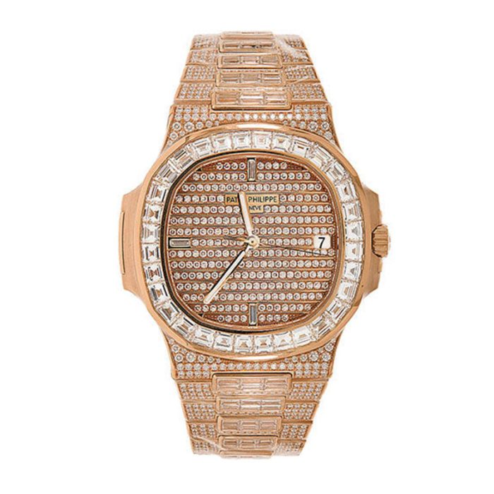 Patek Philippe Nautilus – 40mm Rose Gold Diamond Paved Case – Diamond Paved Dial – Diamond Paved Bracelet – 5719/10R-010