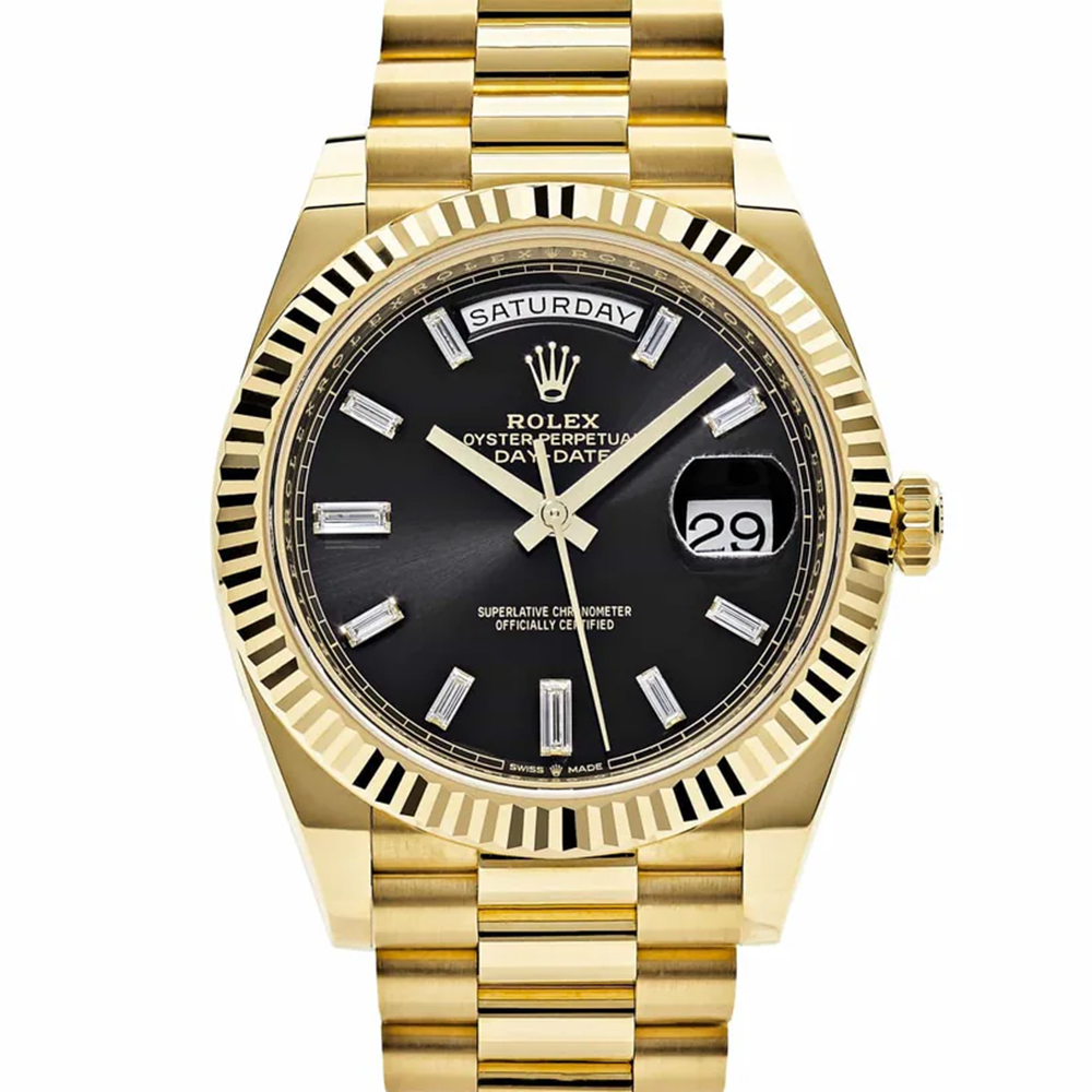 Rolex Day-Date 40mm Yellow Gold Black Diamond Dial RL-035