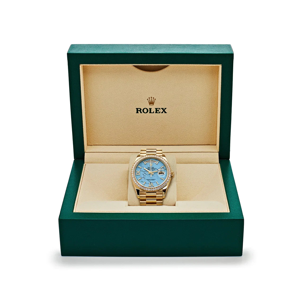 Rolex Day-Date 128348rbr Turquoise Roman Diamonds Dial RL-038