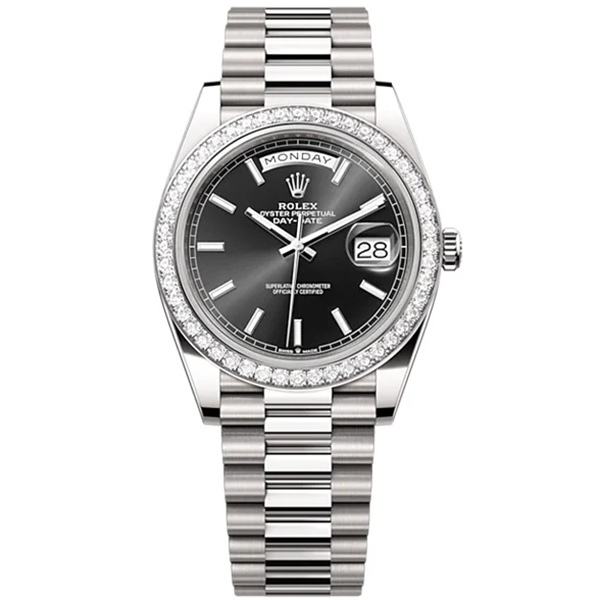 Rolex Day-Date 40 Presidential Black dial Diamond Bezel President bracelet White gold Watch RL-044