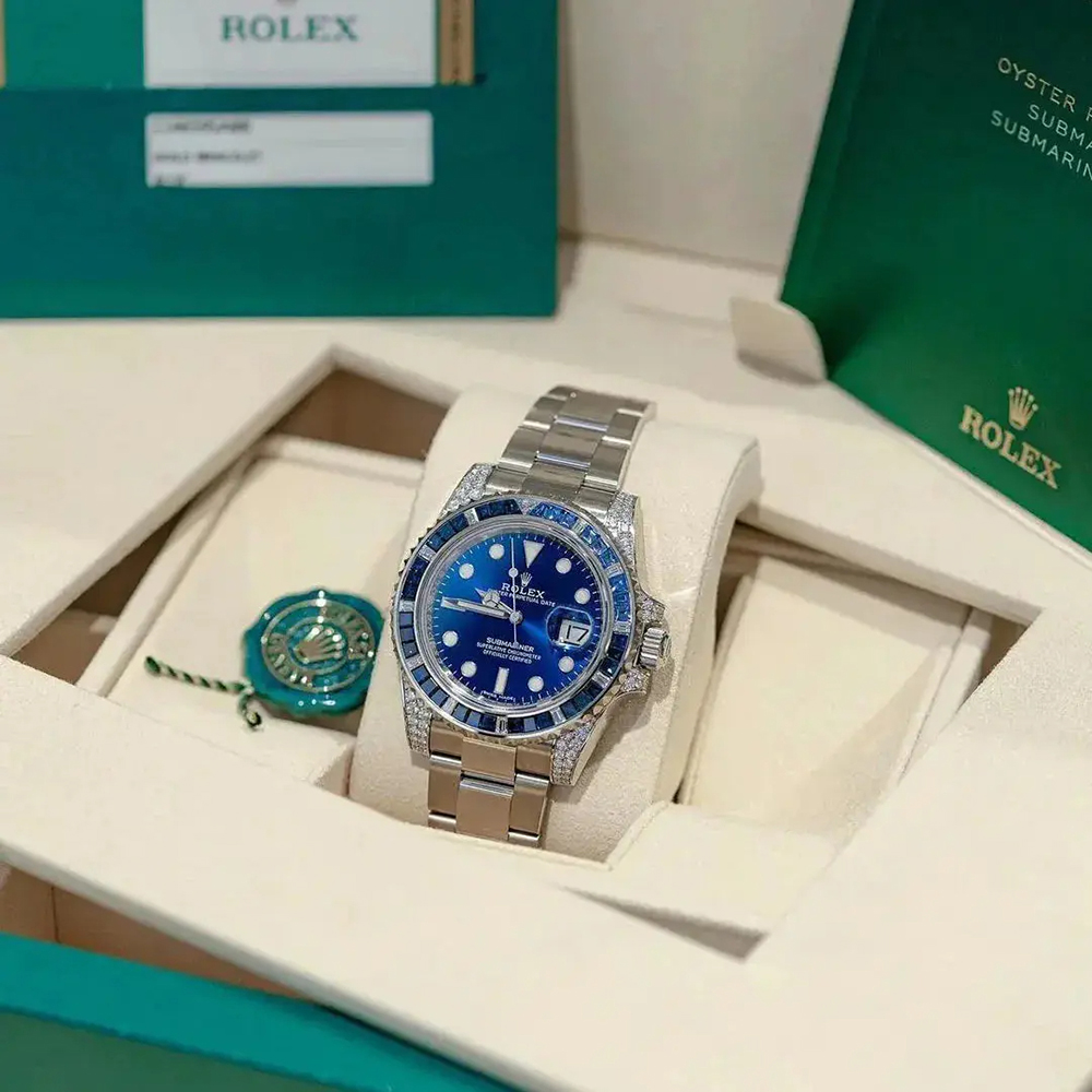 Rolex Submariner Date SABR 18K White Gold Diamonds Sapphires UNWORN 40mm RL-066