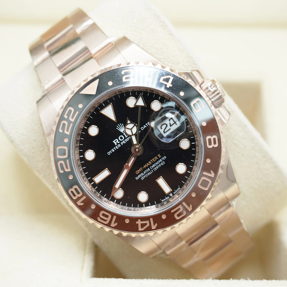 Rolex GMT-Master II 40mm Root Beer Black Dial Oyster Bracelet 18k Rose Gold Watch 126715chnr-0001 RL-073