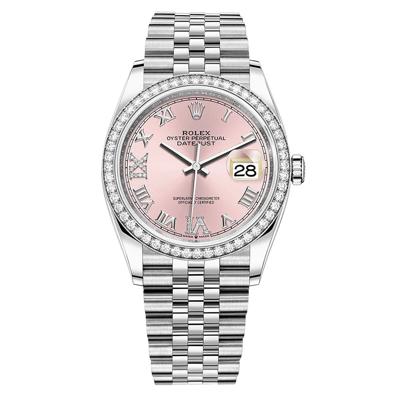 Rolex Datejust Pink Roman Numeral Dial Diamond Bezel 36mm 126284RBR