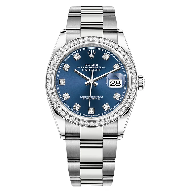 Rolex Datejust Bright Blue Diamond Dial Diamond Bezel 36mm 126284RBR